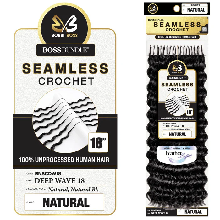 Bobbi Boss Bundle Seamless 100% Unprocessed Human Hair Feather Crochet Braids - DEEP WAVE 10/14/18" - Image 5