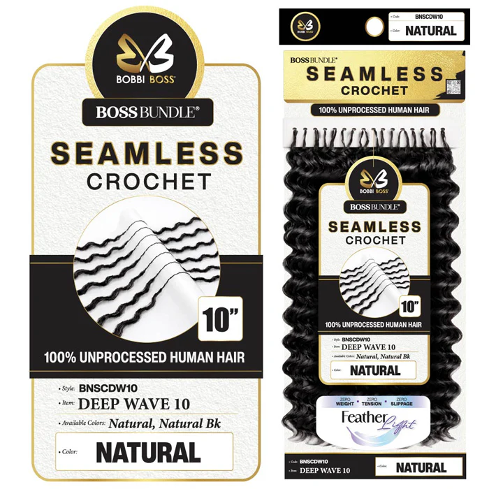 Bobbi Boss Bundle Seamless 100% Unprocessed Human Hair Feather Crochet Braids - DEEP WAVE 10/14/18" - Image 6