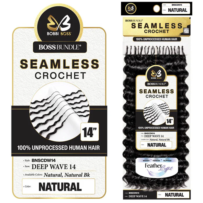 Bobbi Boss Bundle Seamless 100% Unprocessed Human Hair Feather Crochet Braids - DEEP WAVE 10/14/18" - Image 7