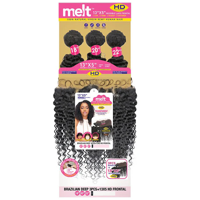 Janet Collection Melt 100% Virgin Remy Human Hair Weave 3 Pcs 13X5 HD Lace Closure - BRAZILIAN DEEP 16/18/20" - Image 3