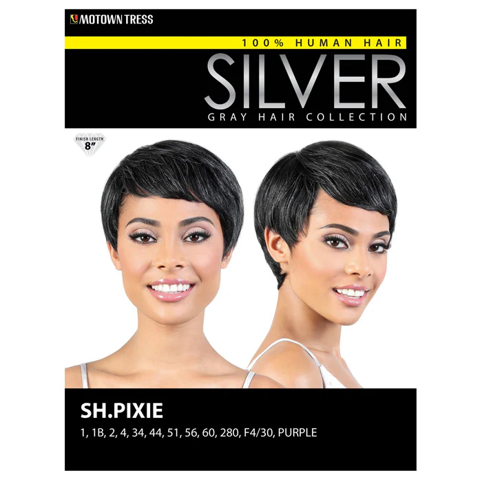 Motown Tress Human Hair Silver Gray Hair Full Wig - SH PIXIE - Image 6