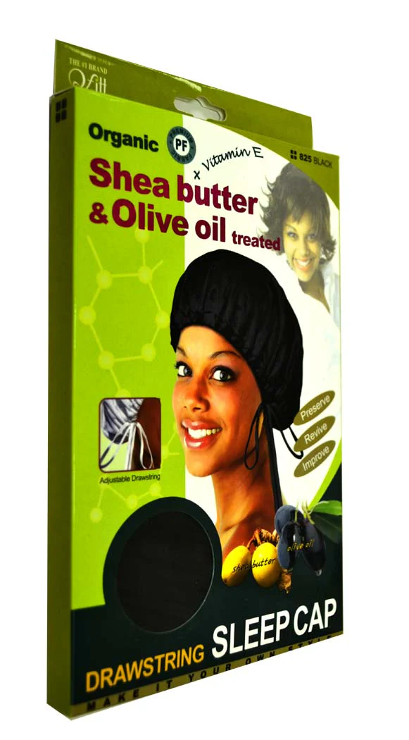 Qfitt Organic Shea Butter & Olive Oil Treated DRAWSTRING SLEEP CAP (825 Black) - Image 2