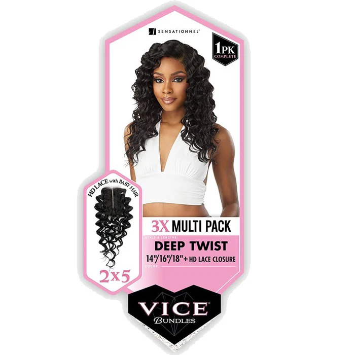 Sensationnel Vice Bundles 3X Multi Pack Weave + HD Lace Closure  - DEEP TWIST 14-30" - Image 10