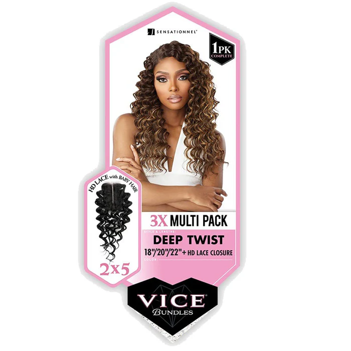 Sensationnel Vice Bundles 3X Multi Pack Weave + HD Lace Closure  - DEEP TWIST 14-30" - Image 11