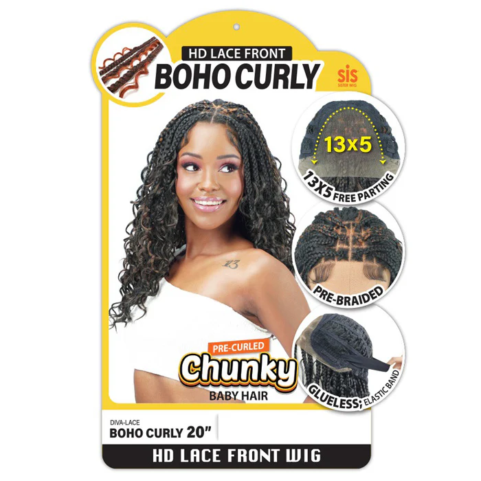 Zury Sis Chunky Glueless 13x5 HD Lace Front Wig - BOHO CURLY 20" - Pre-Braided - Image 4