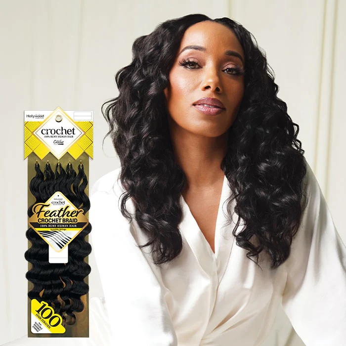 Zury Sis Hollywood Feather Crochet Braid - OCEAN 12" - 100% Remy Human Hair - Image 2